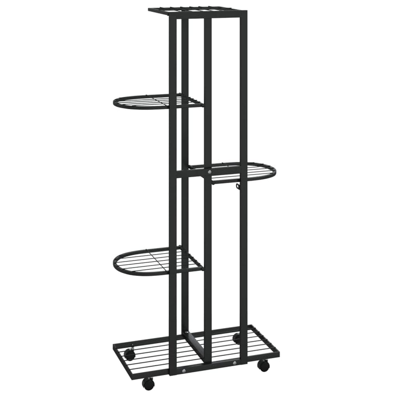 5-Floor Flower Stand with Wheels 44x23x100 cm Black Iron