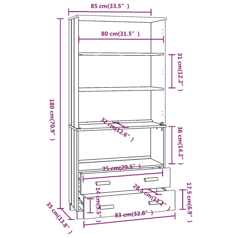 Highboard "HAMAR" Solid Wood Pine Dark Grey