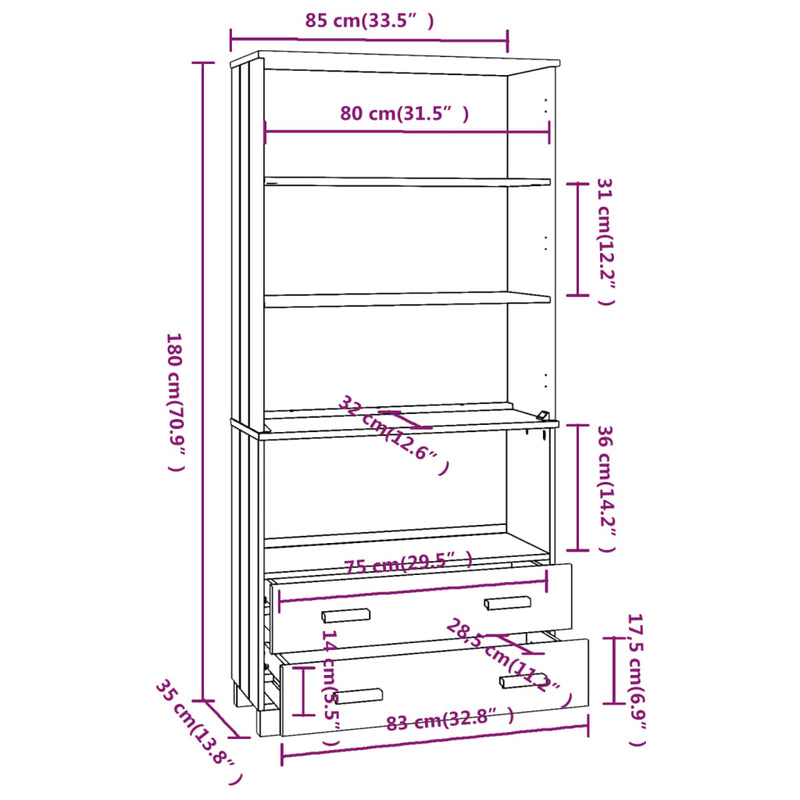 Highboard "HAMAR" Solid Wood Pine Light Grey