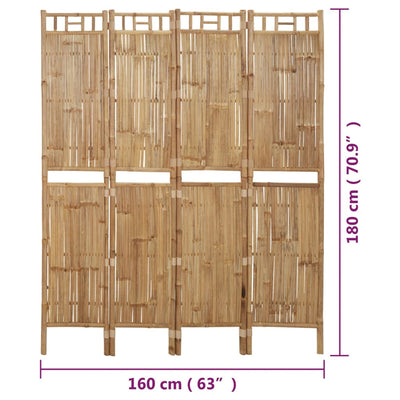 4-Panel Room Divider Bamboo 160x180 cm