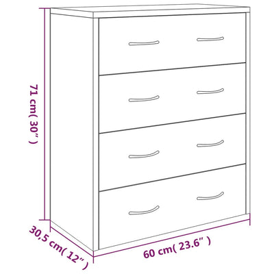 Sideboard with 4 Drawers 60x30.5x71 cm High Gloss White