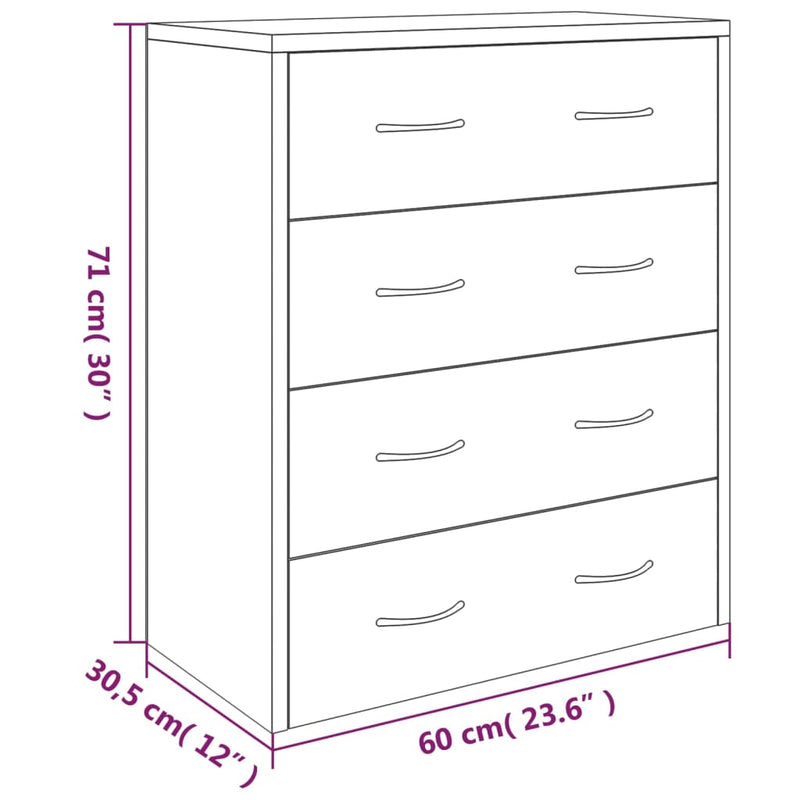 Sideboard with 4 Drawers 60x30.5x71 cm High Gloss White