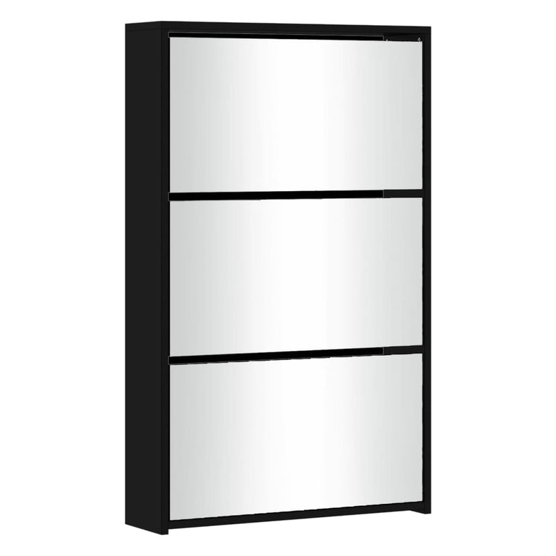 Shoe Cabinet with Mirror 3-Layer Black 63x17x102.5 cm