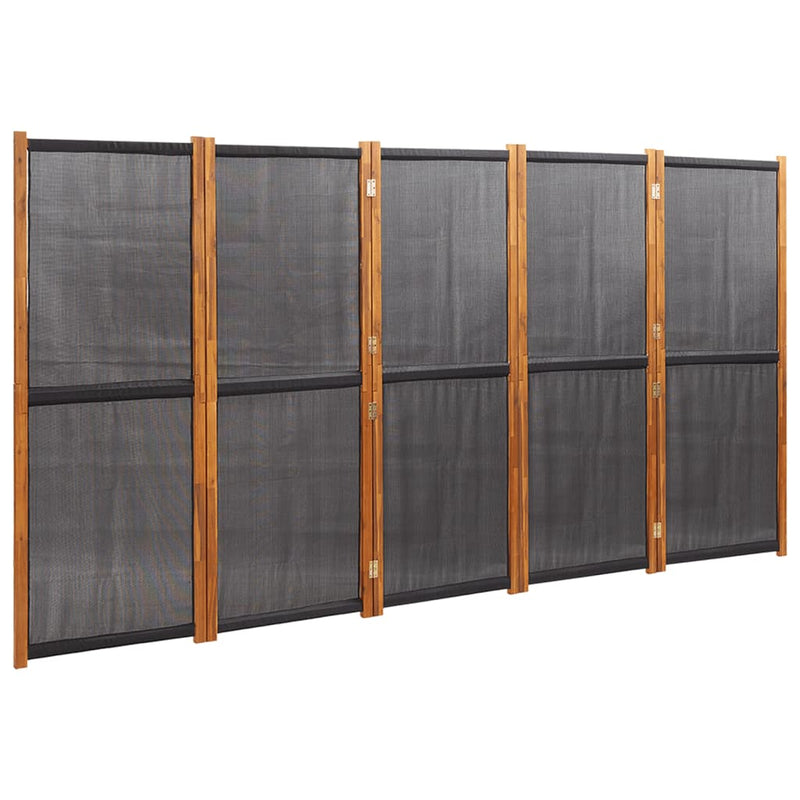 5-Panel Room Divider Black 350x180 cm