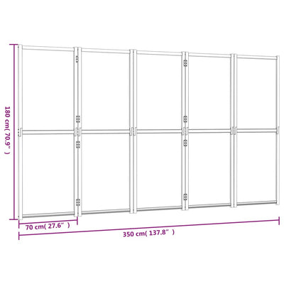 5-Panel Room Divider Black 350x180 cm