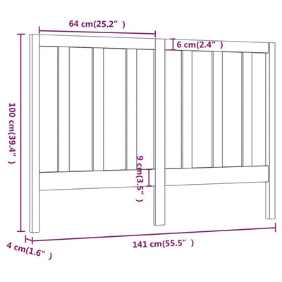 Bed Headboard Black 141 cm Solid Wood Pine