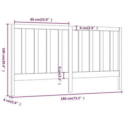 Bed Headboard Black 186 cm Solid Wood Pine