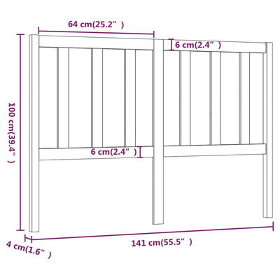 Bed Headboard Black 141 cm Solid Wood Pine