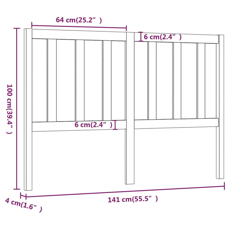 Bed Headboard Black 141 cm Solid Wood Pine