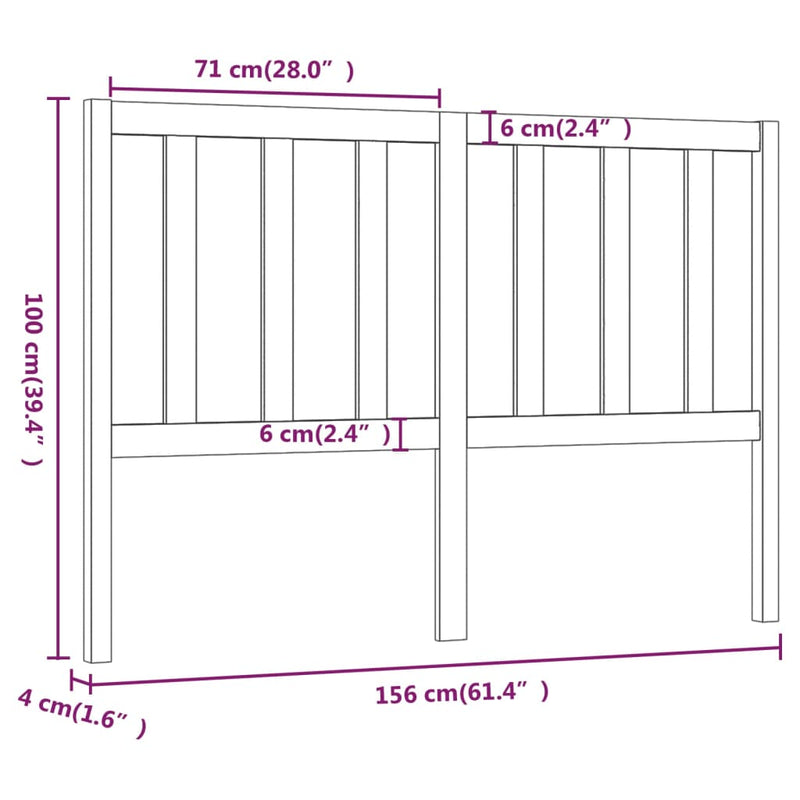 Bed Headboard Black 156 cm Solid Wood Pine