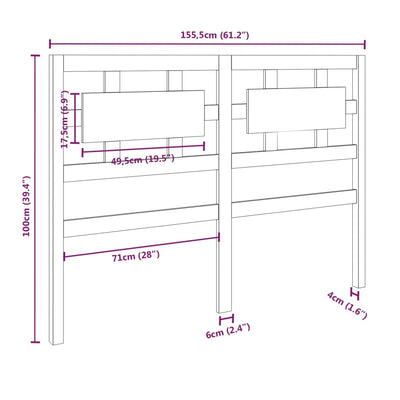 Bed Headboard 155.5 cm Solid Wood Pine