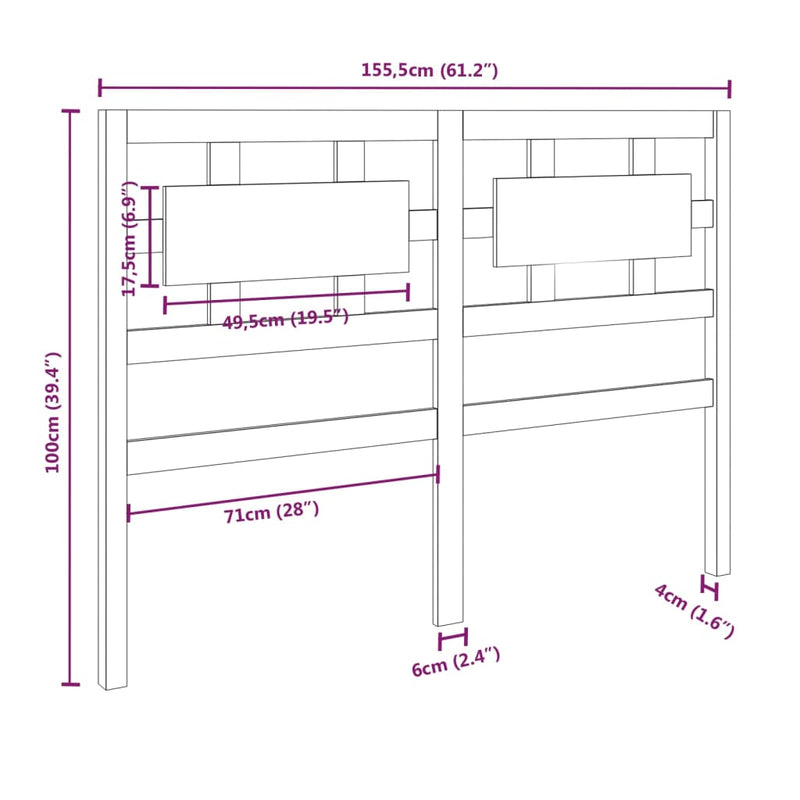 Bed Headboard 155.5 cm Solid Wood Pine