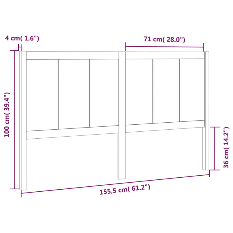 Bed Headboard 155.5 cm Solid Wood Pine