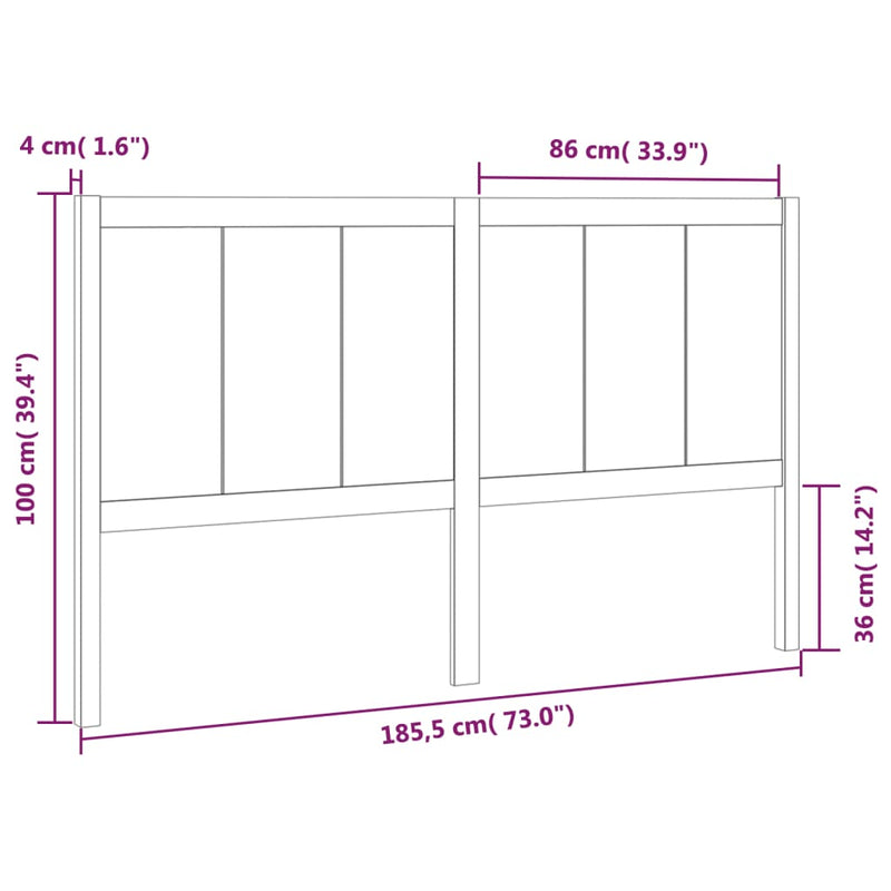 Bed Headboard Black 185.5 cm Solid Pine Wood