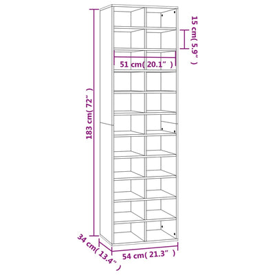 Shoe Cabinet Brown Oak 54x34x183 cm Engineered Wood