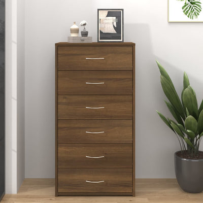 Sideboard with 6 Drawers Brown Oak 50x34x96 cm Engineered Wood