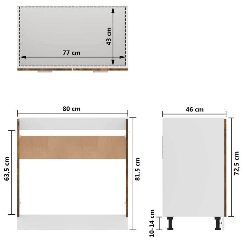 Sink Bottom Cabinet Smoked Oak 80x46x81.5 cm Engineered Wood