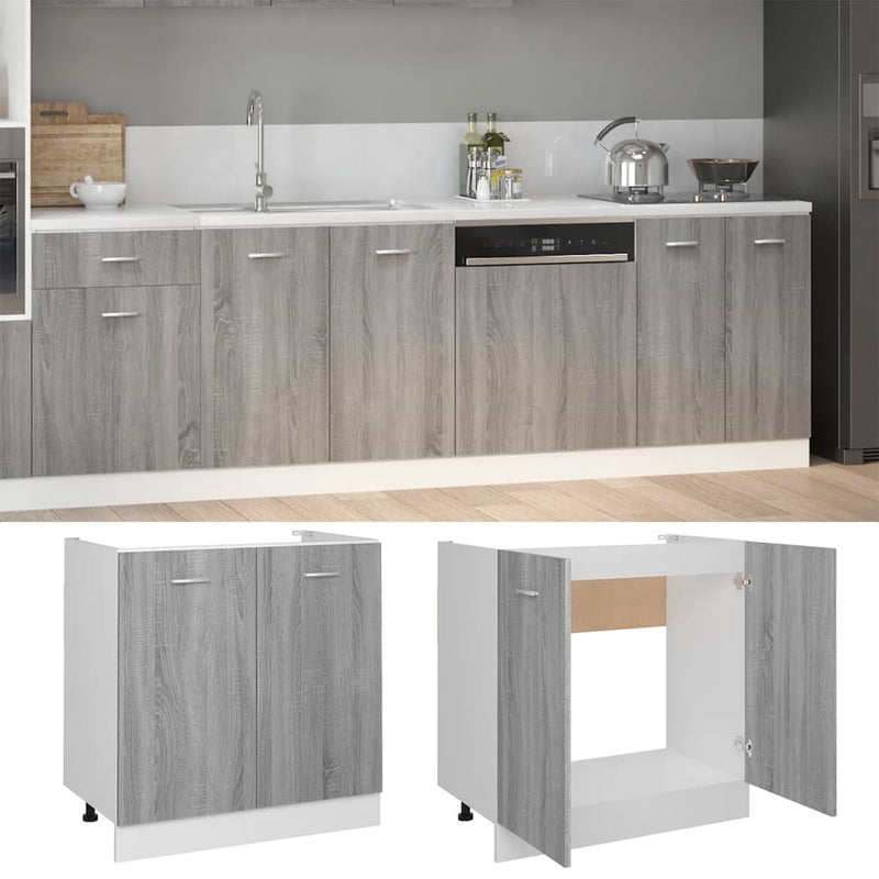 Sink Bottom Cabinet Grey Sonoma 80x46x81.5 cm Engineered Wood