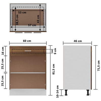 Drawer Bottom Cabinet Brown Oak 60x46x81.5 cm Engineered Wood