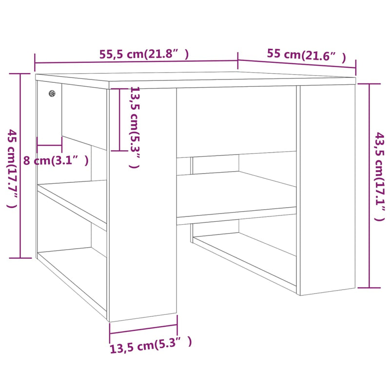 Coffee Table High Gloss White 55.5x55x45 cm Engineered Wood