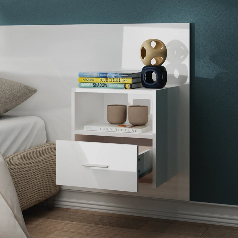 Wall-mounted Bedside Cabinet High Gloss White