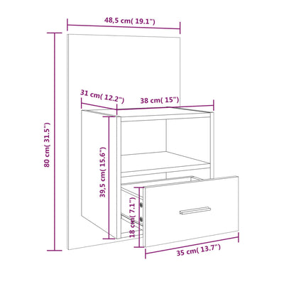 Wall-mounted Bedside Cabinet High Gloss White