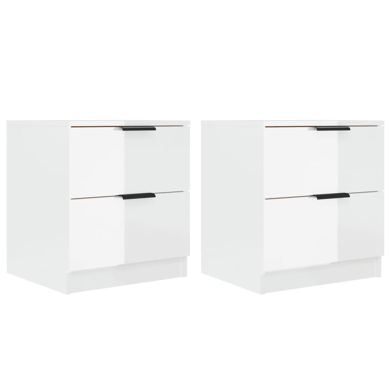 Bedside Cabinets 2 pcs High Gloss White Engineered Wood