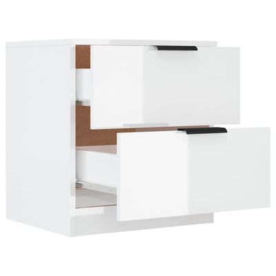 Bedside Cabinets 2 pcs High Gloss White Engineered Wood