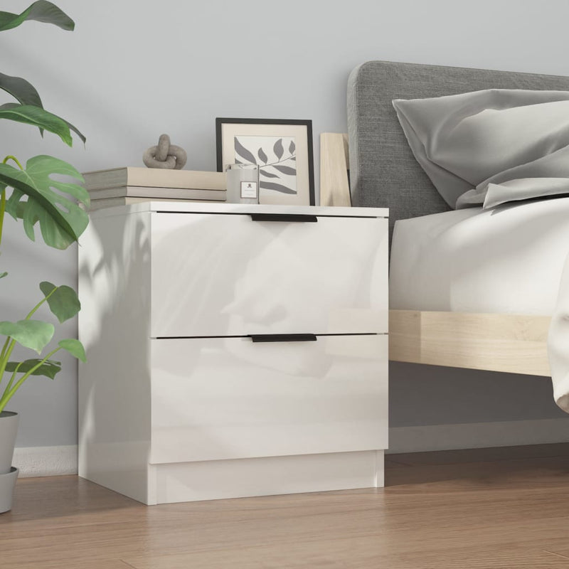 Bedside Cabinets 2 pcs High Gloss White Engineered Wood