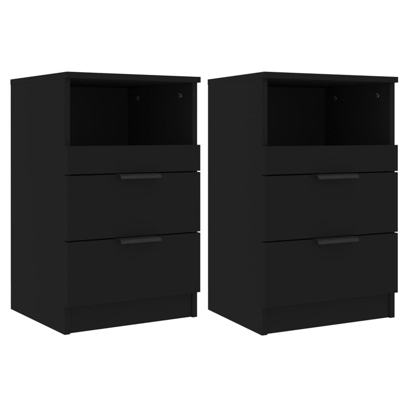 Bedside Cabinets 2 pcs Black Engineered Wood