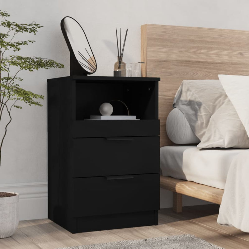 Bedside Cabinets 2 pcs Black Engineered Wood