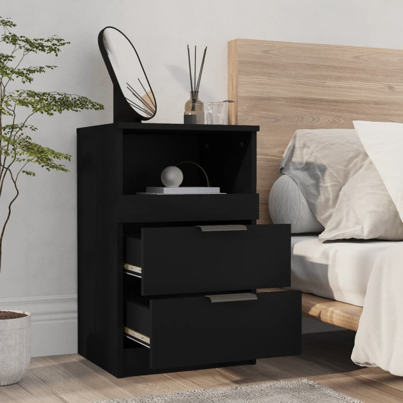 Bedside Cabinets 2 pcs Black Engineered Wood