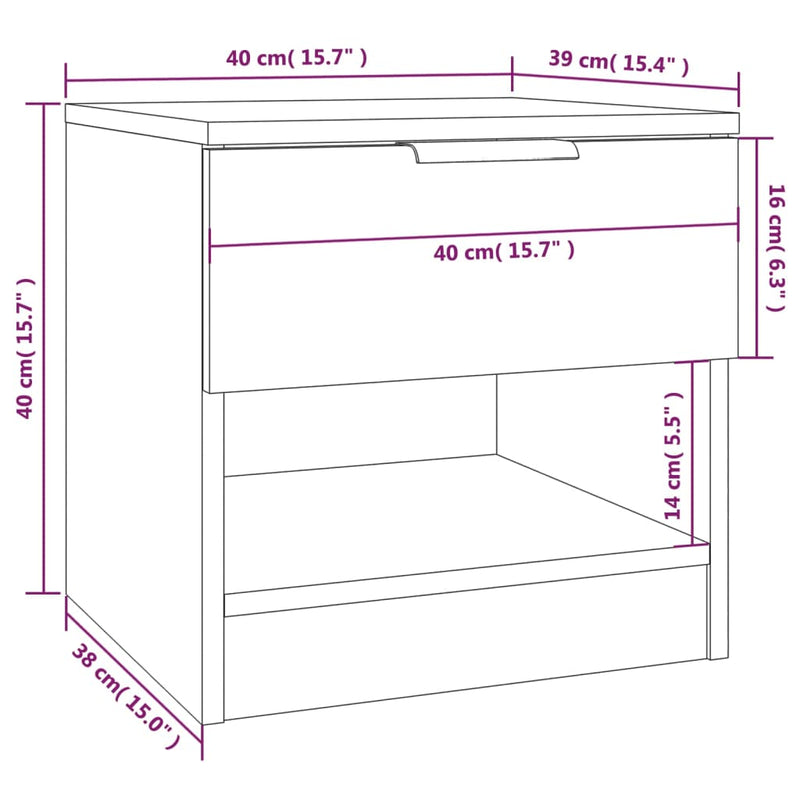 Bedside Cabinet White Engineered Wood