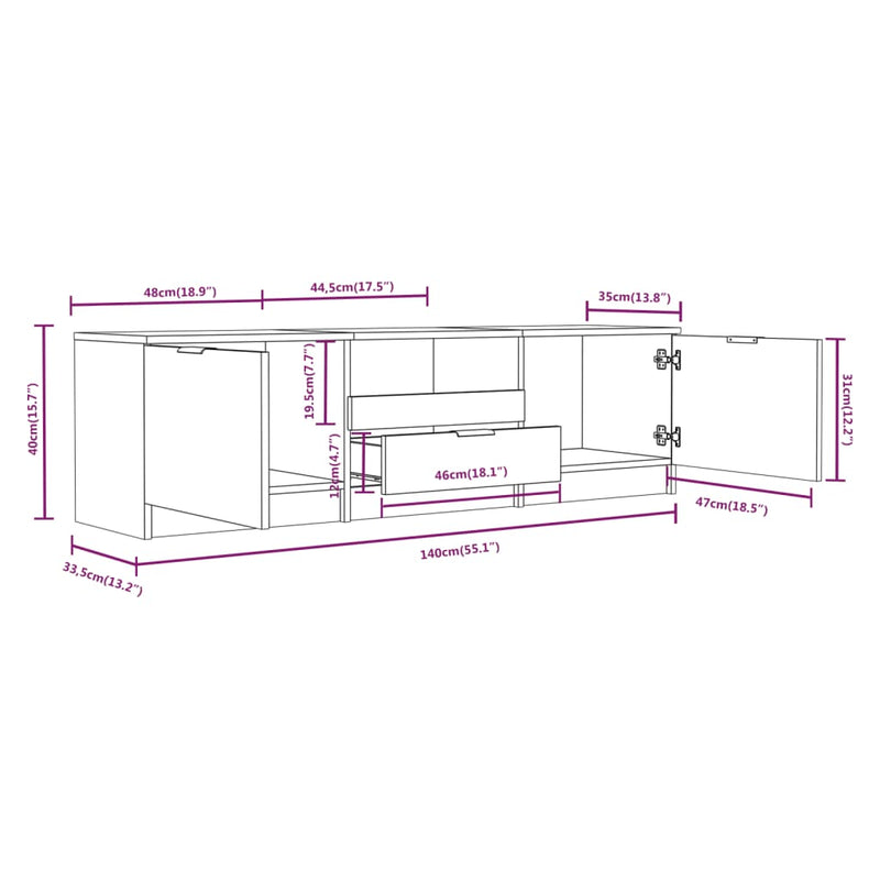 TV Cabinet White 140x35x40 cm Engineered Wood