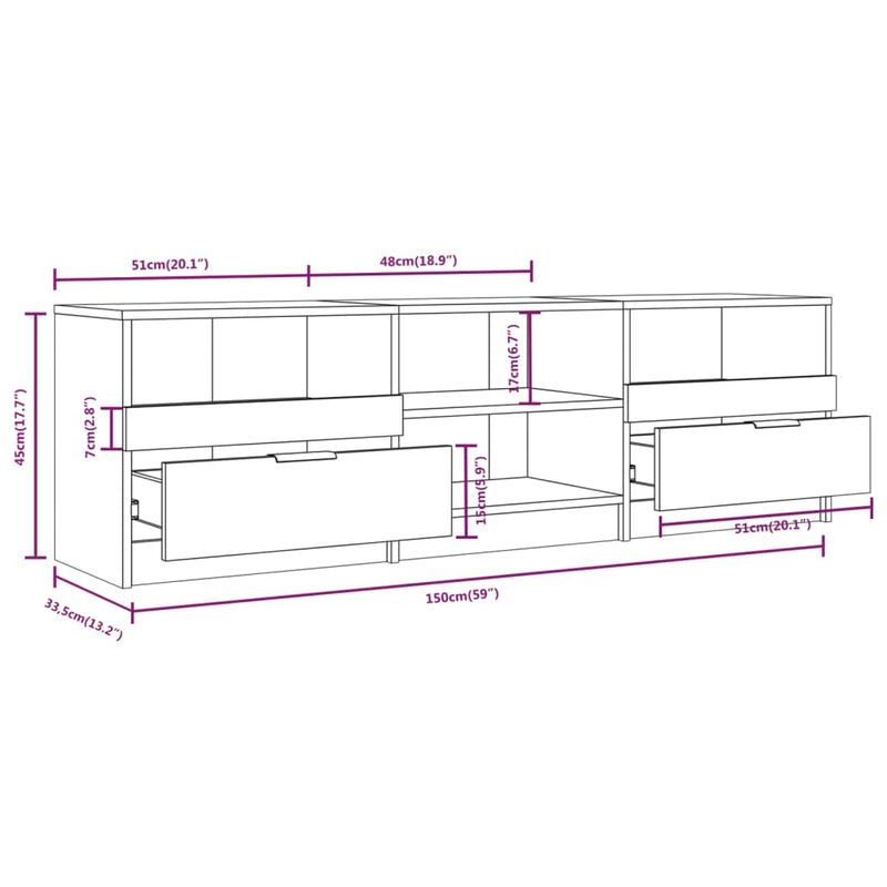 TV Cabinet White 150x33.5x45 cm Engineered Wood