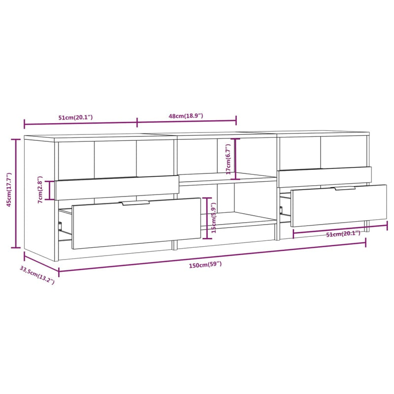 TV Cabinet Sonoma Oak 150x33.5x45 cm Engineered Wood