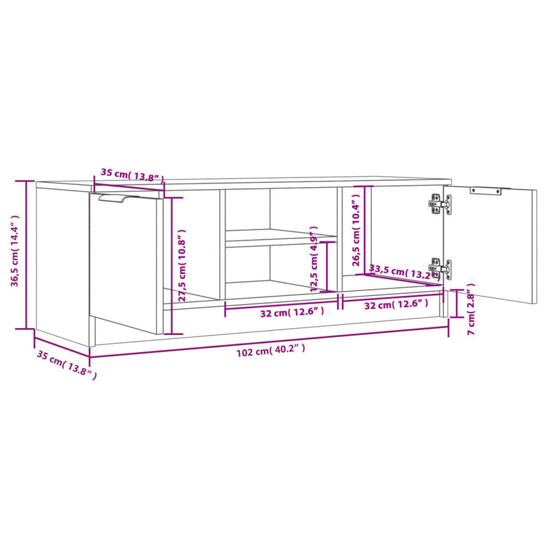 TV Cabinet Black 102x35x36.5 cm Engineered Wood