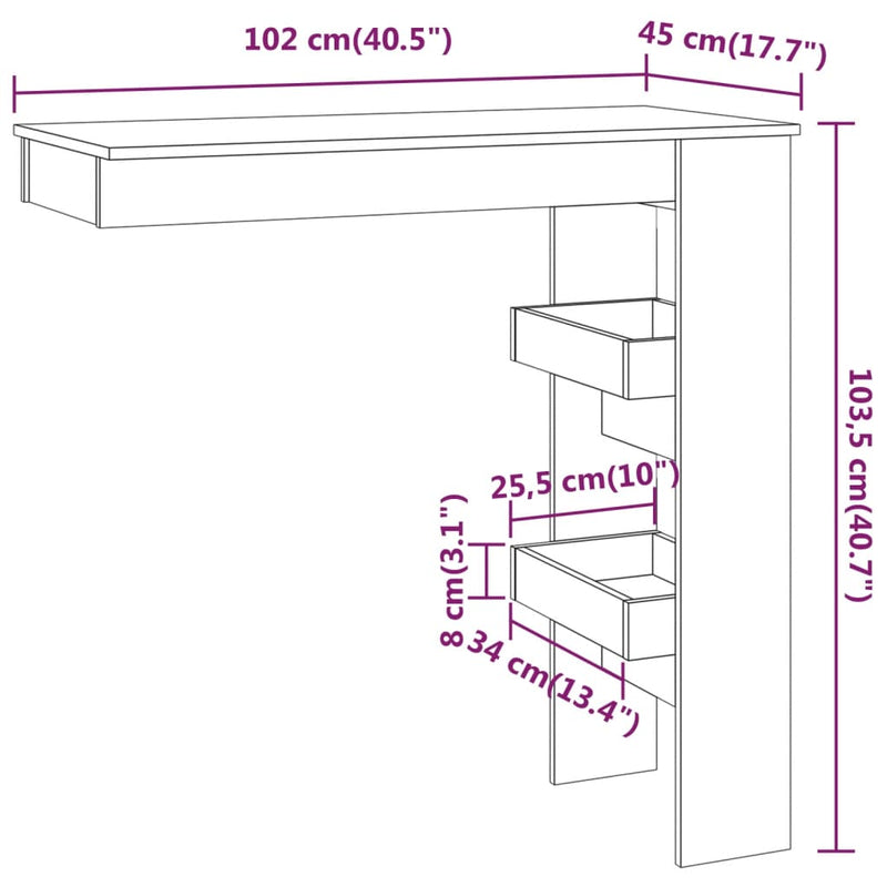 Wall Bar Table Black 102x45x103.5 cm Engineered Wood