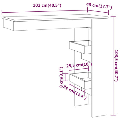 Wall Bar Table High Gloss White 102x45x103.5 cm Engineered Wood