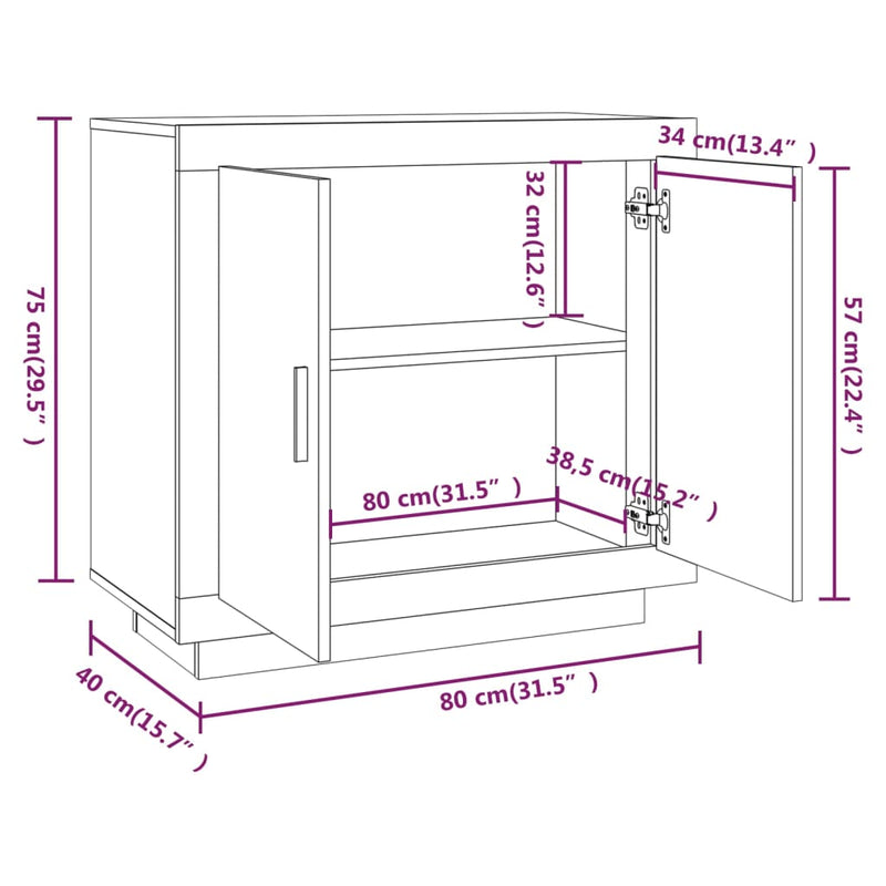 Sideboard White 80x40x75 cm Engineered Wood