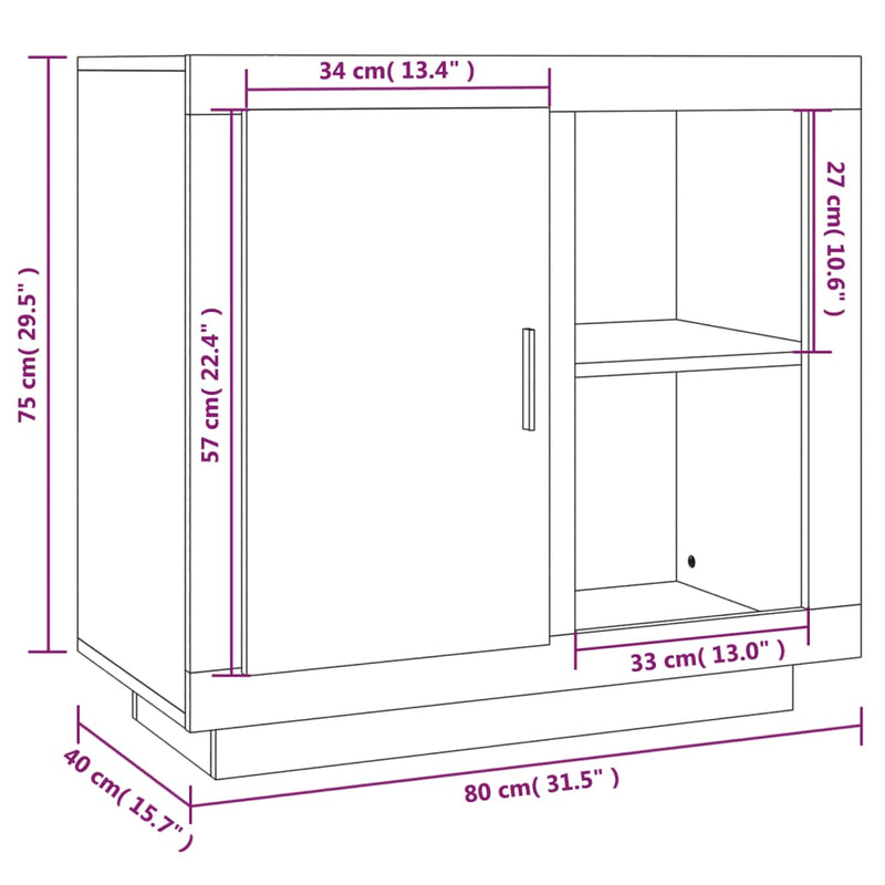 Sideboard High Gloss White 80x40x75 cm