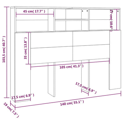 Headboard Cabinet White 140 cm