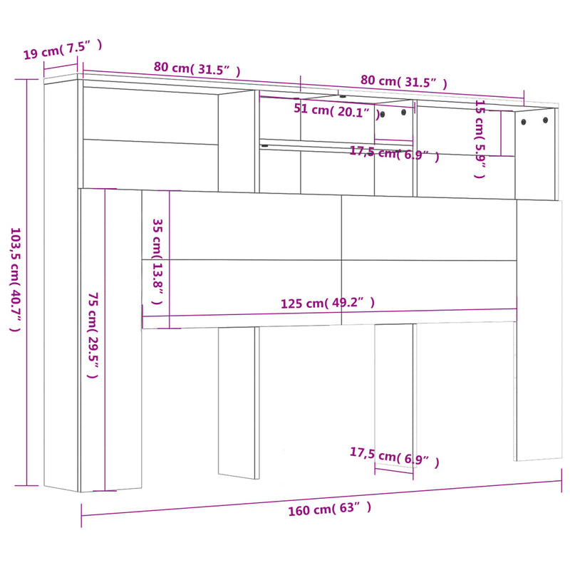 Headboard Cabinet Sonoma Oak 160 cm