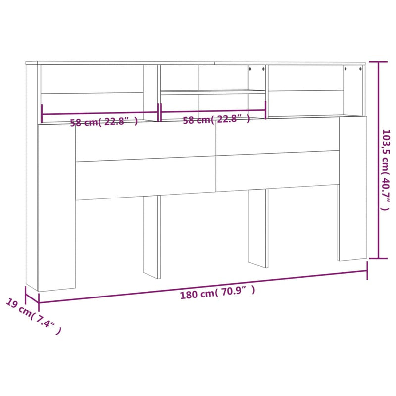 Headboard Cabinet Black 180 cm