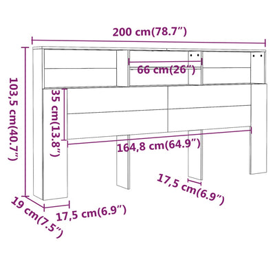 Headboard Cabinet White 200 cm