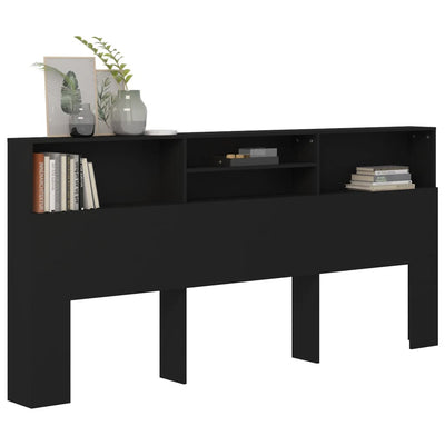 Headboard Cabinet Black 220 cm