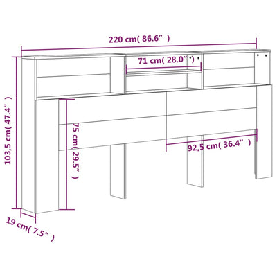 Headboard Cabinet Black 220 cm