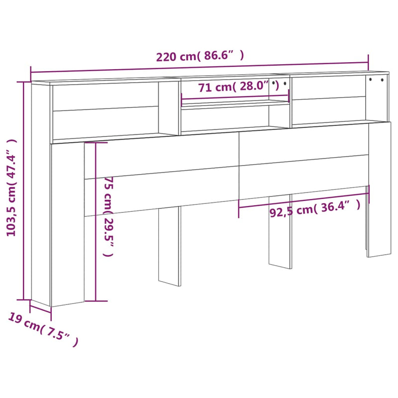 Headboard Cabinet Black 220 cm