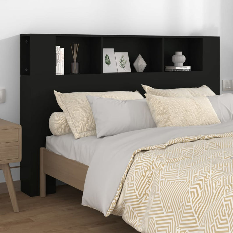 Headboard Cabinet Black 160 cm