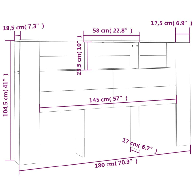 Headboard Cabinet Black 180 cm